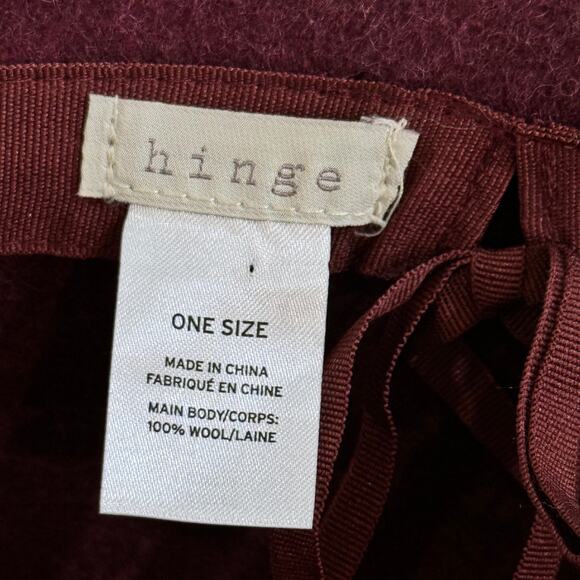 HINGE Nordstrom Feather Trimmed Floppy Wool Hat One Size Burgundy Tan Adjustable - Picture 7 of 8